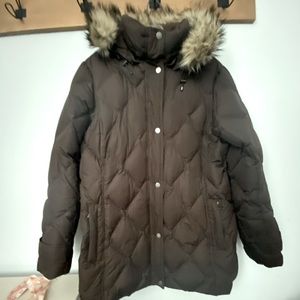 Women’s Lands End Jacket/coat Large,  brown,  faux fur hood is detachable